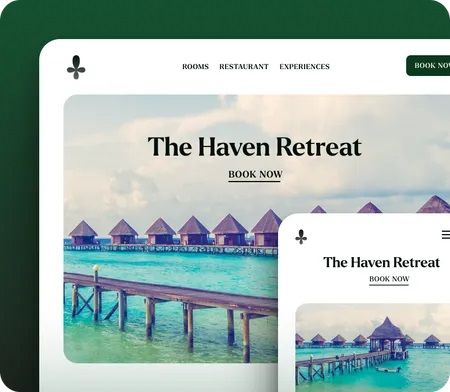 The haven retreat website is displayed on a tablet and phone showing a responsive design.