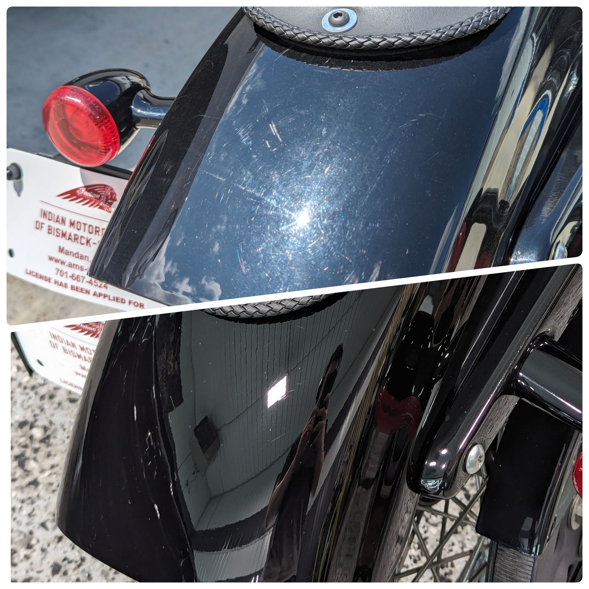 A before and after photo of a black car