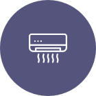 A white air conditioner icon in a purple circle.