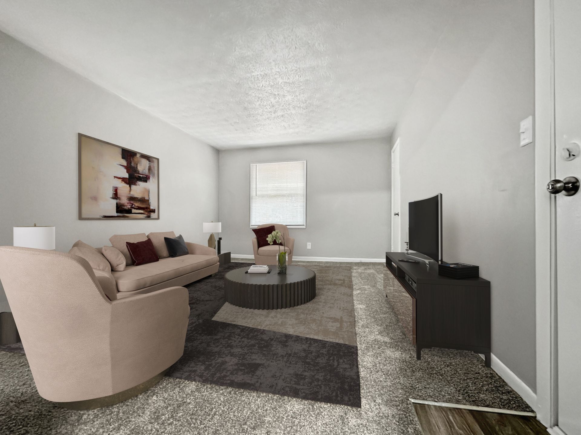 Living room in Cascade Oaks Apartments in Atlanta, GA.