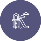 An icon of a playground with a slide and stairs.