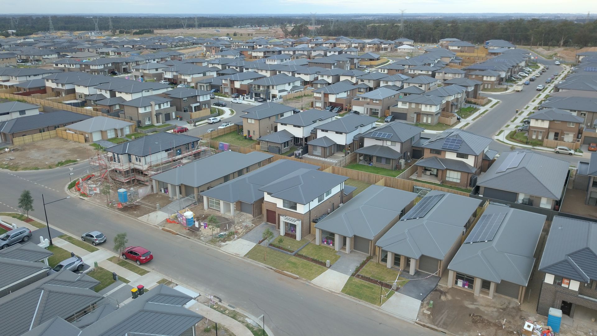 An aerial view of a residential area with lots of houses.