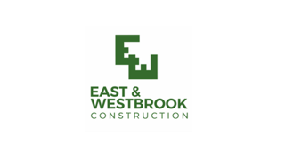 The logo for east and westbrook construction is green and white.