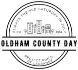 The logo for oldham county day is black and white and says `` always the 3rd saturday in july ''.