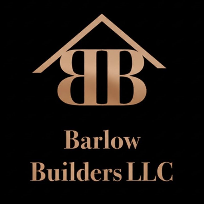 Logo for Barlow Builders LLC with stylized "BB" within a house frame, gold on black background.