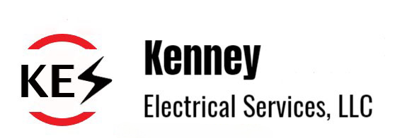 Logo of Kenney Electrical Services, LLC; red circle with 