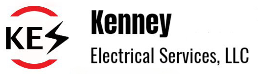 Logo of Kenney Electrical Services, LLC; red circle with 