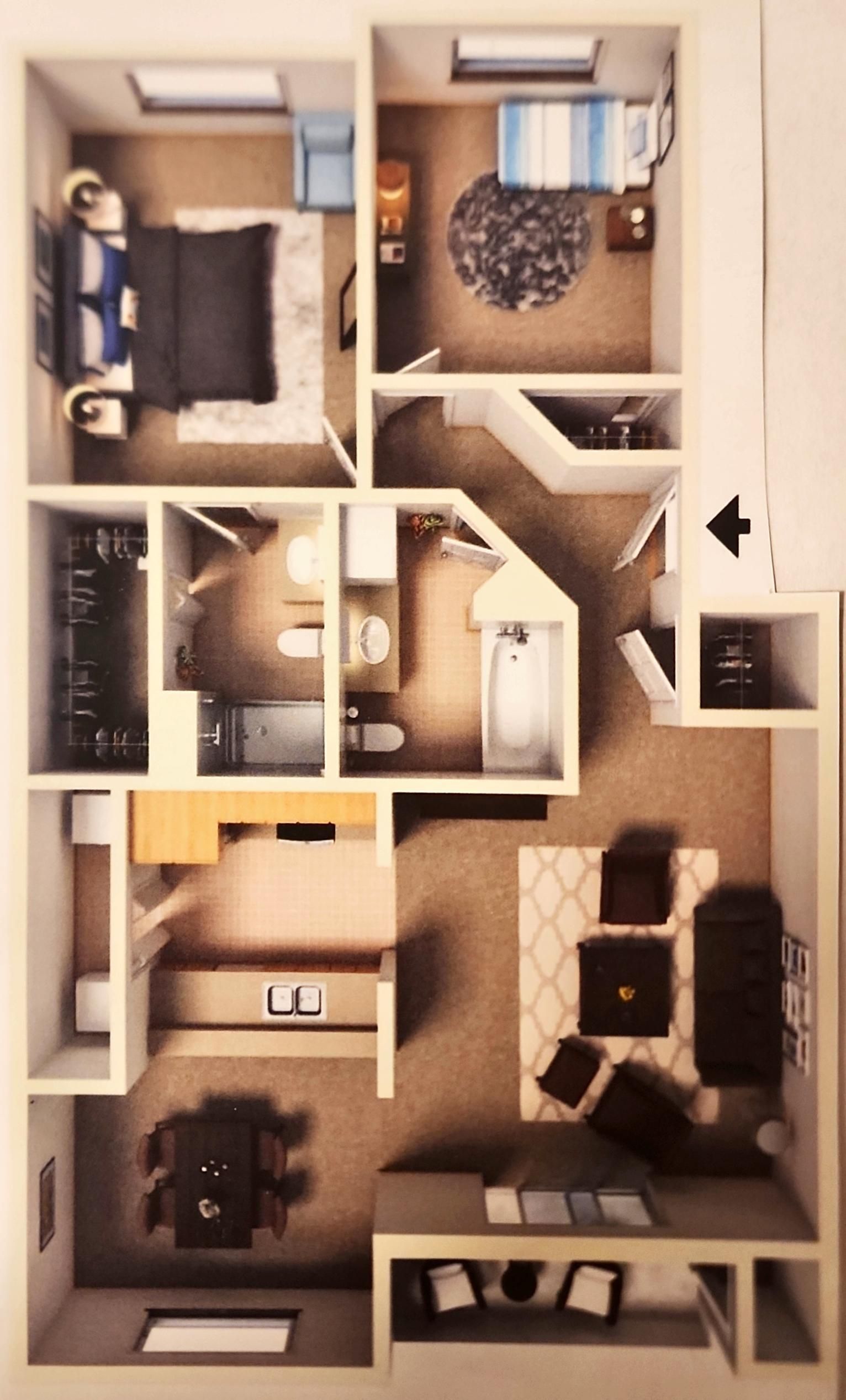 An aerial view of a floor plan of a house