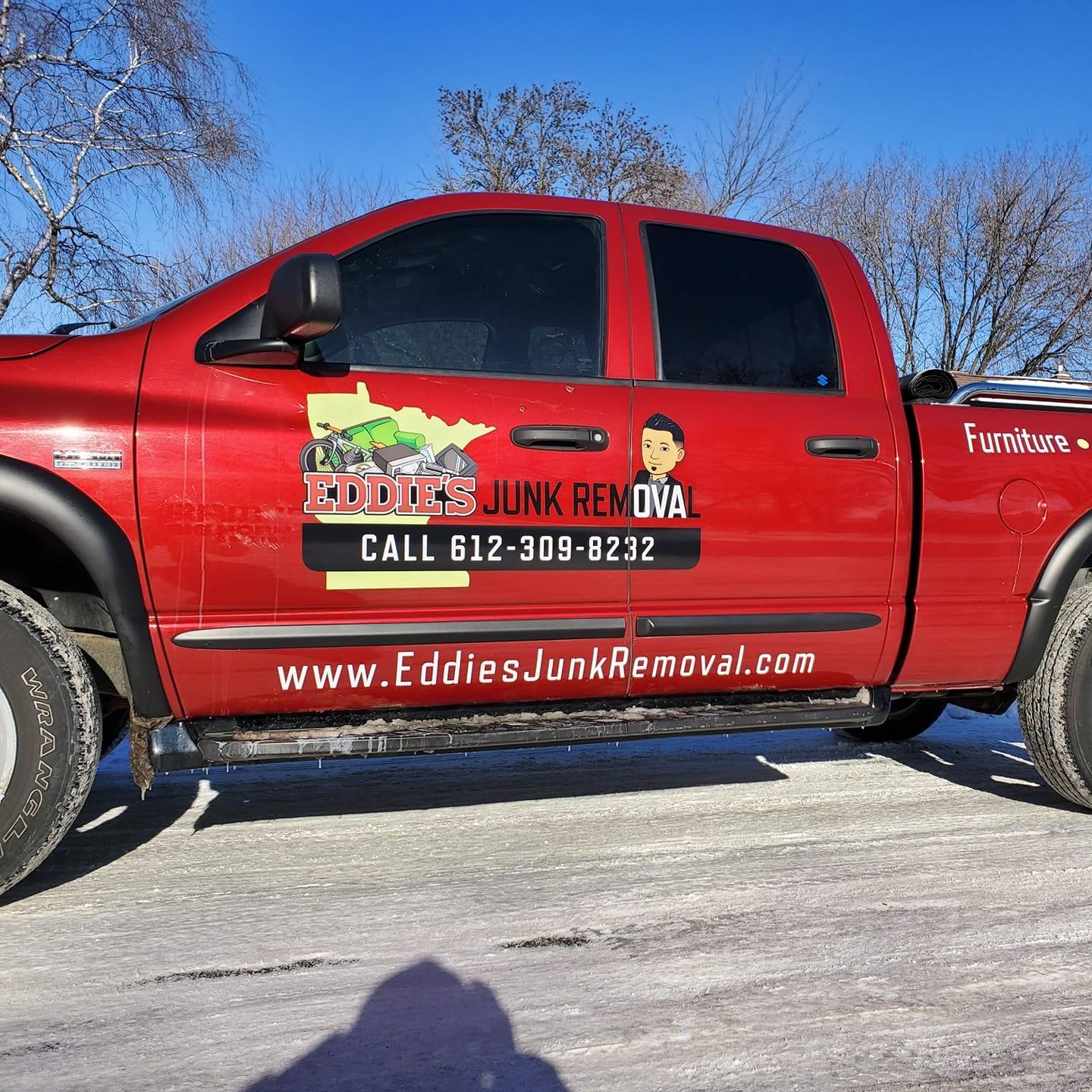 Red Pickup Car — Minneapolis, MN — Eddie's Junk Removal