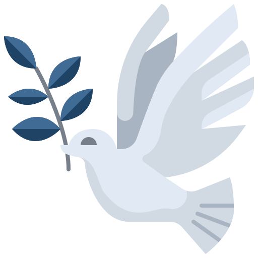 White dove carrying olive branch, a symbol of peace.