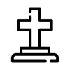 Gravestone with a cross, outlined in black.