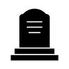 Black tombstone with rounded top and horizontal lines, set on a stepped base.