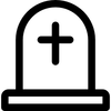 Tombstone with a cross, outlined in black.