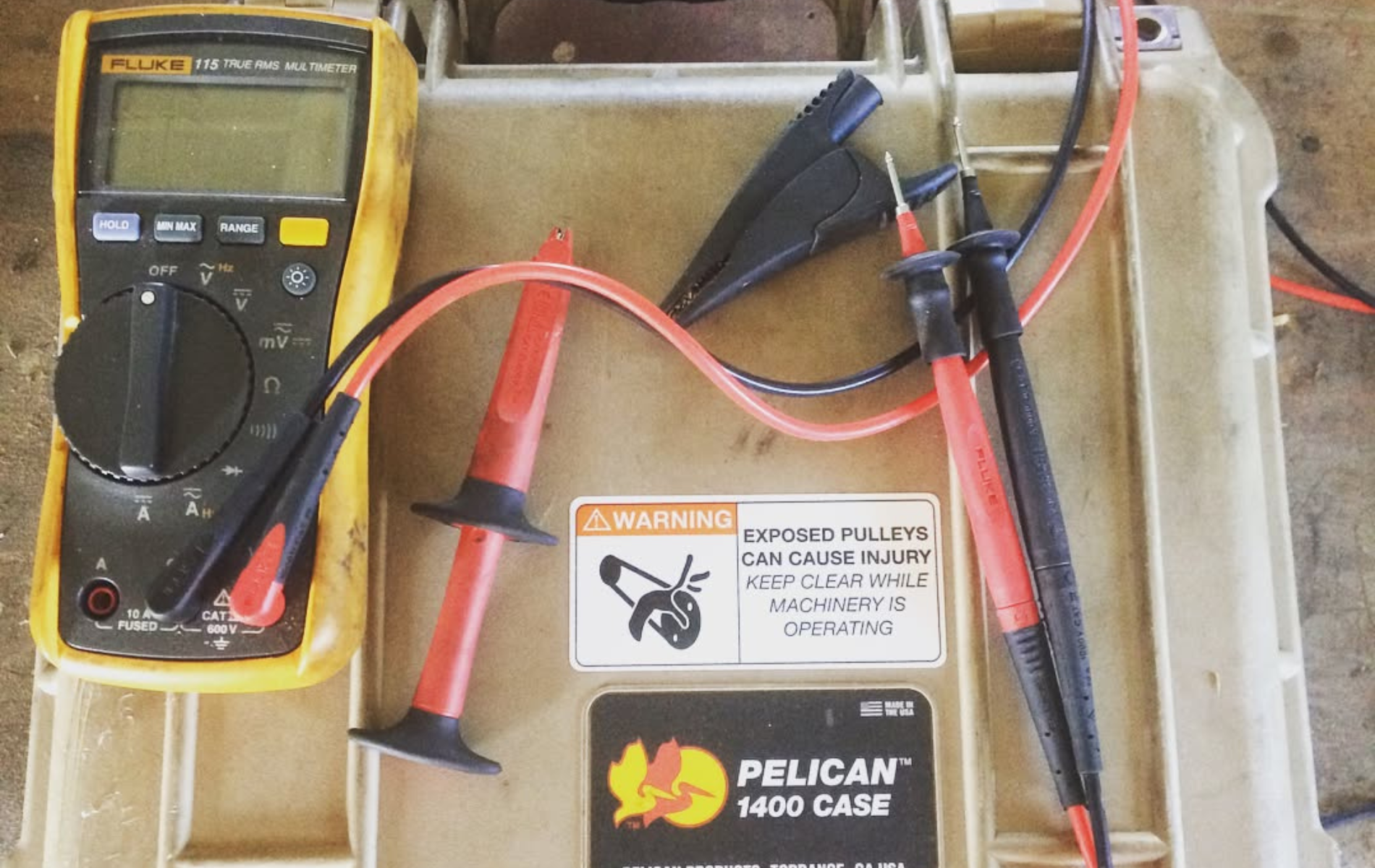 A pelican 1630 case contains a digital multimeter