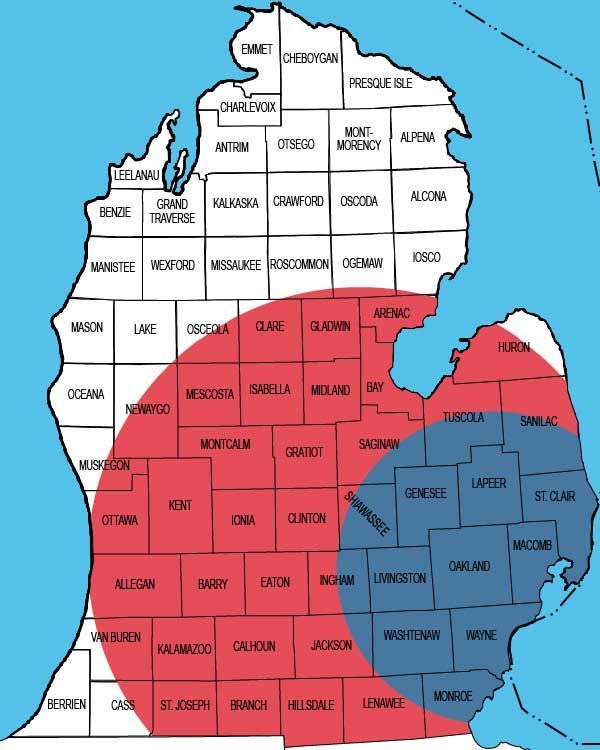 Service Area Map — Commerce Township, MI — Michigan Quality Electric