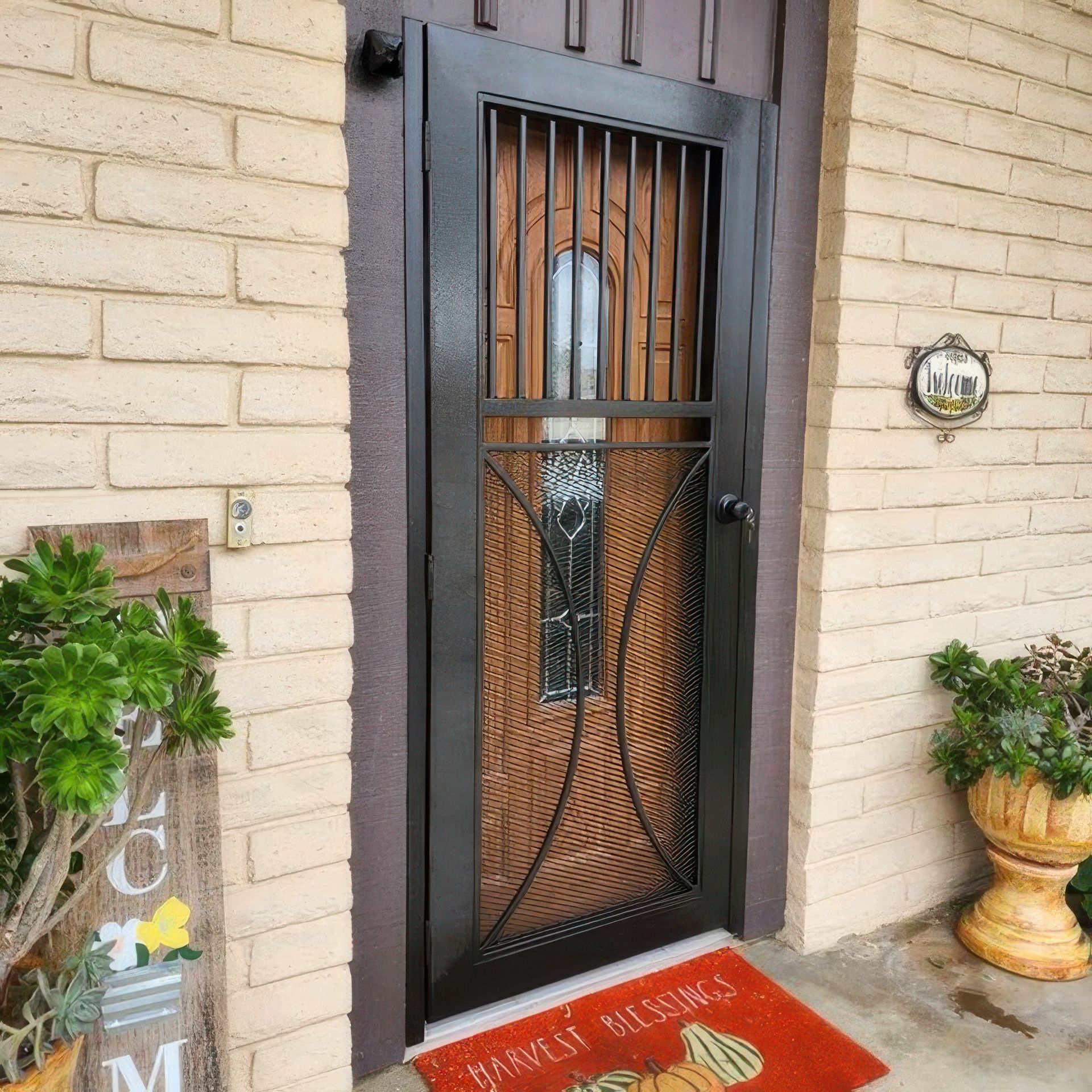 A door with a sign that says harvest blessings on it