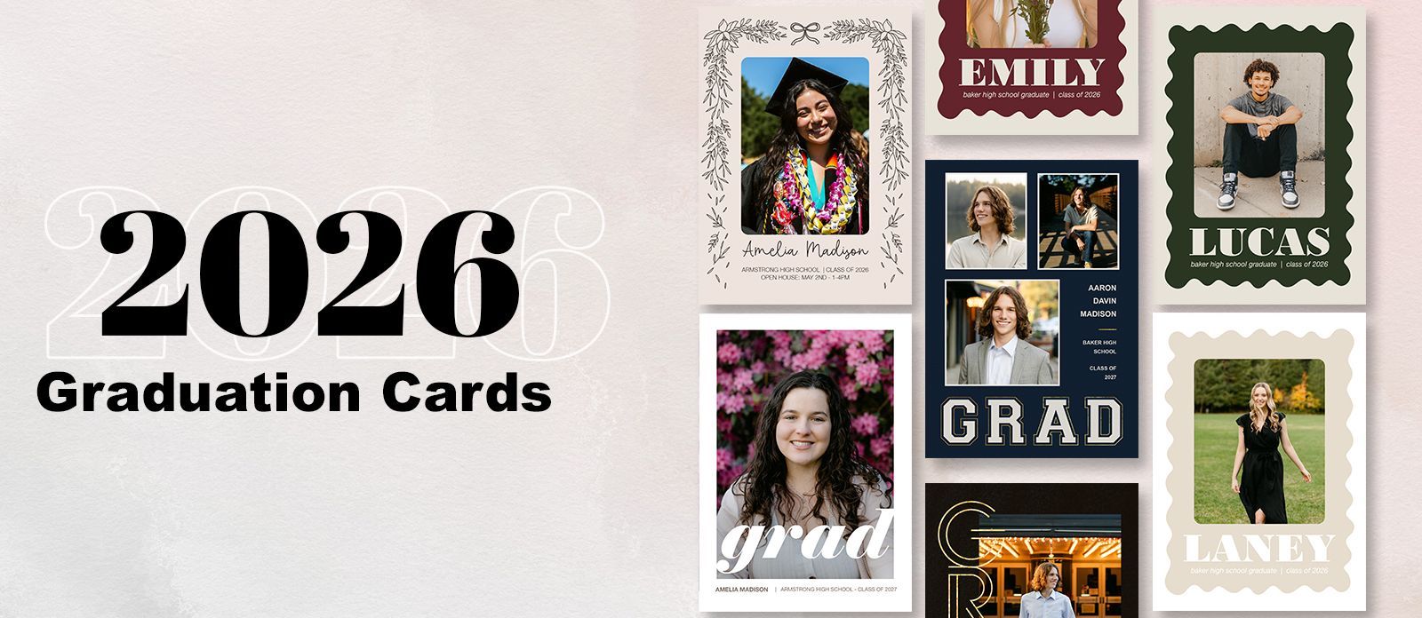 Banner showcasing 2024 graduation cards with various designs from Sharp Prints, highlighting the availability of 2024 graduation cards.