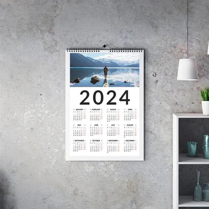 A calendar photo print on living room wall