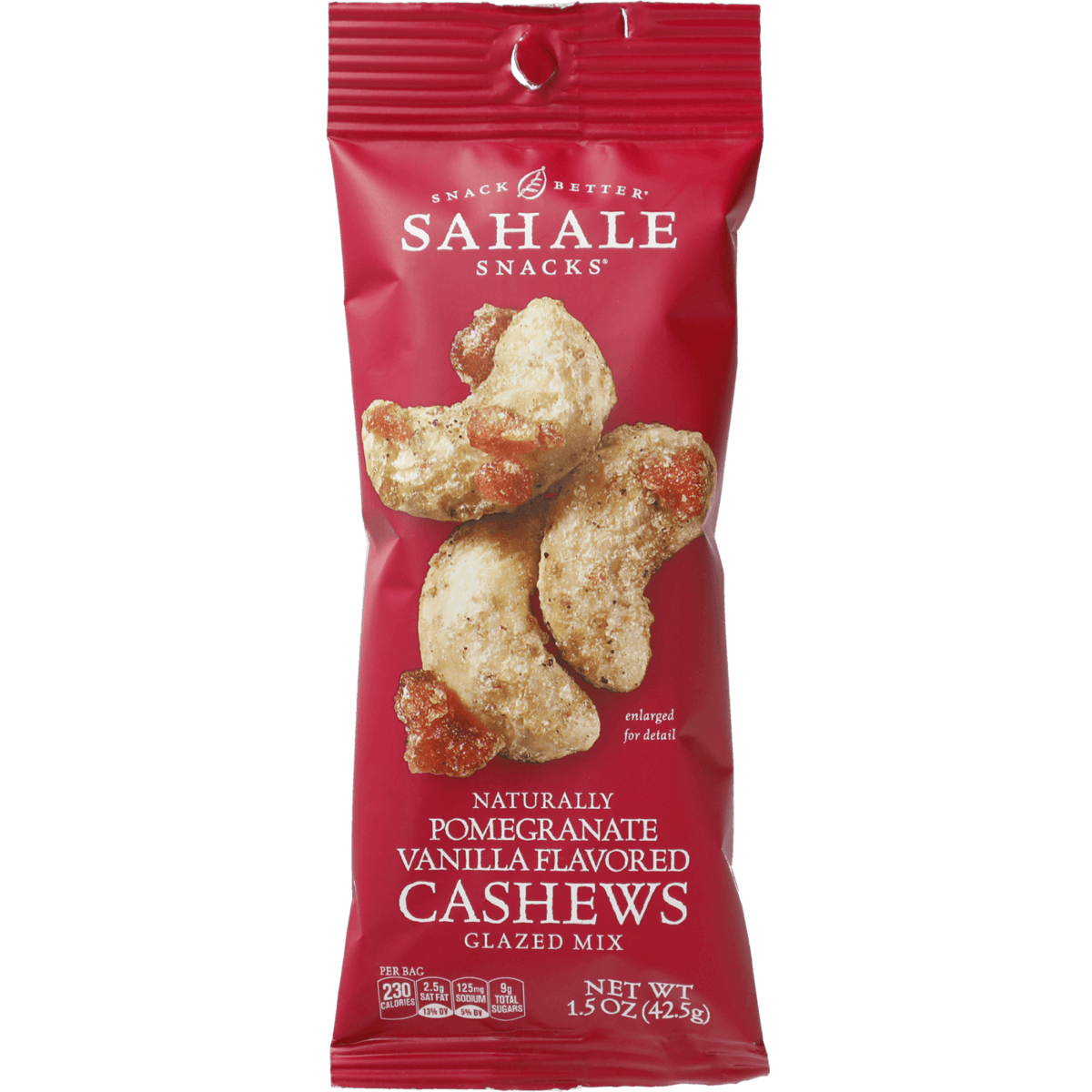 A bag of pomegranate vanilla flavored cashews