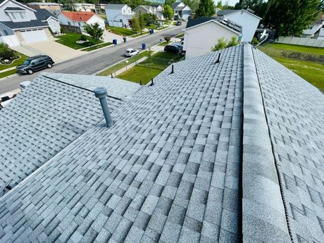 Aerial view of a complete roofing project in Northern Utah