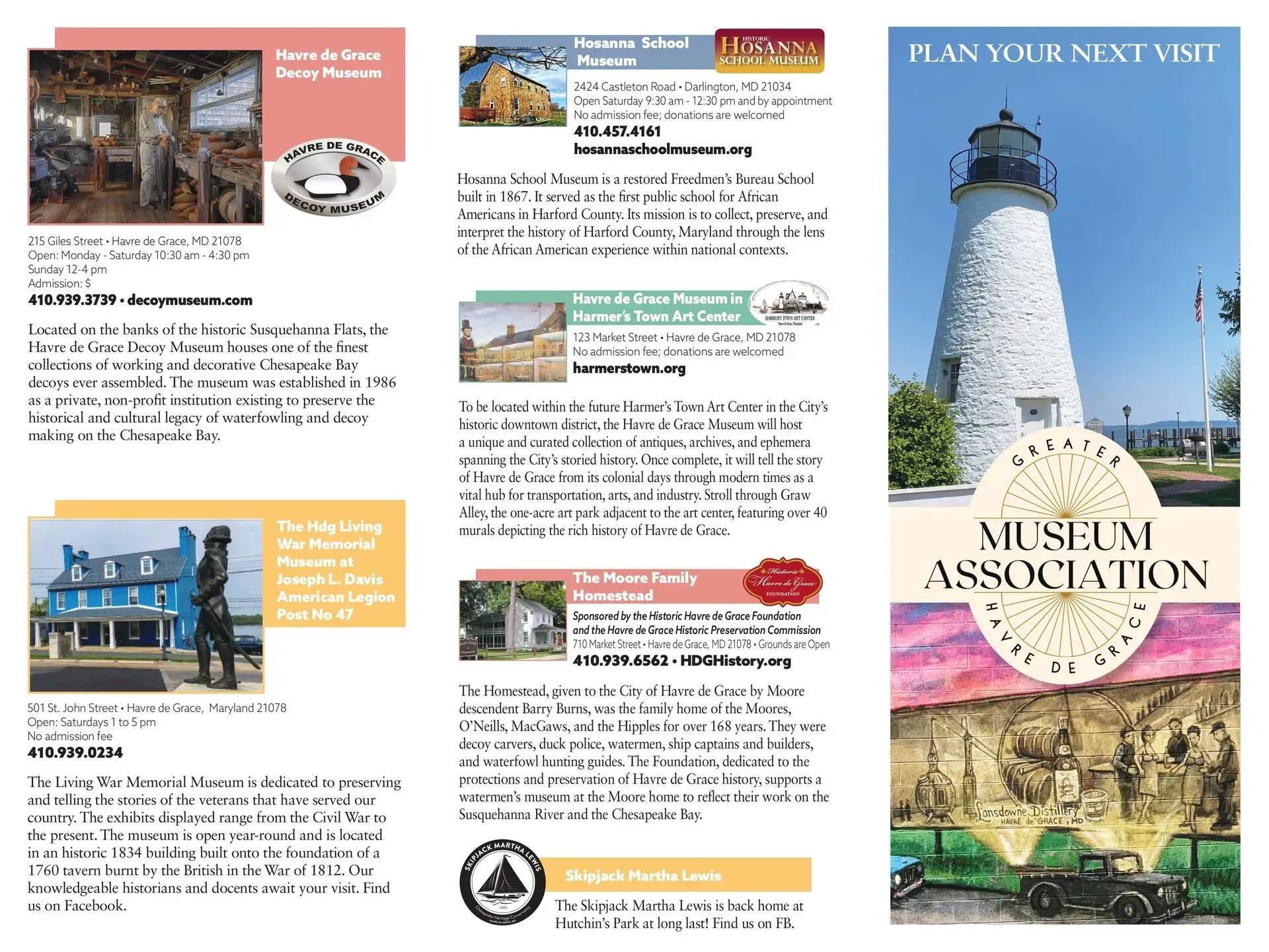 Brochure for a museum association featuring museums and a lighthouse.