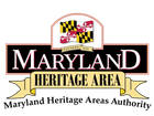 Maryland Heritage Area logo featuring Maryland flag and banner reading 