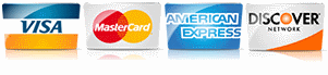 The logos for visa mastercard and american express are shown