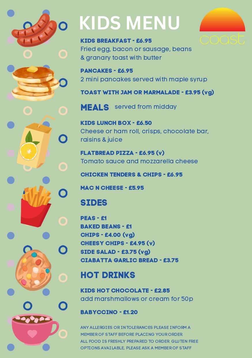 Kids' menu for Coast Cafe Worthing