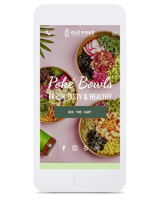 Mobile screen displaying Olé Poké bowls with 