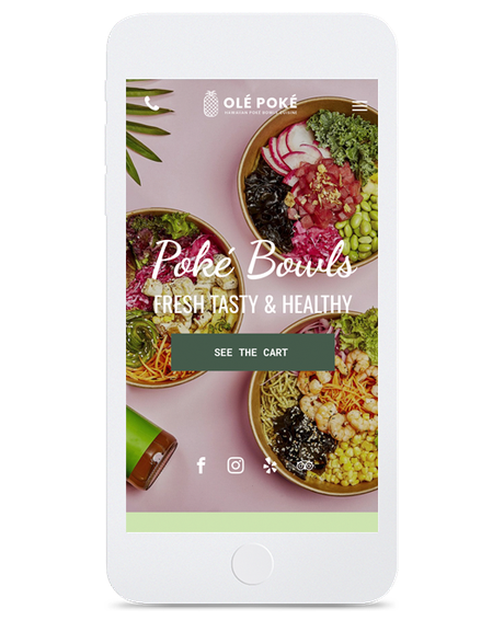 Mobile screen displaying Olé Poké bowls with 