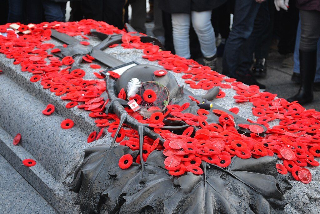 Poppies are placed on the War Memorial in Ottawa