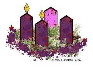 Wreath with two candles lit.