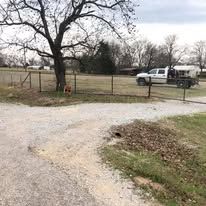 A truck is parked on the side of the road next to a tree.