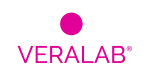 Un logo rosa per veralab con un cerchio rosa al centro