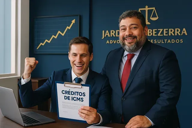 Dois homens de terno e gravata estão parados um ao lado do outro em frente a um laptop.