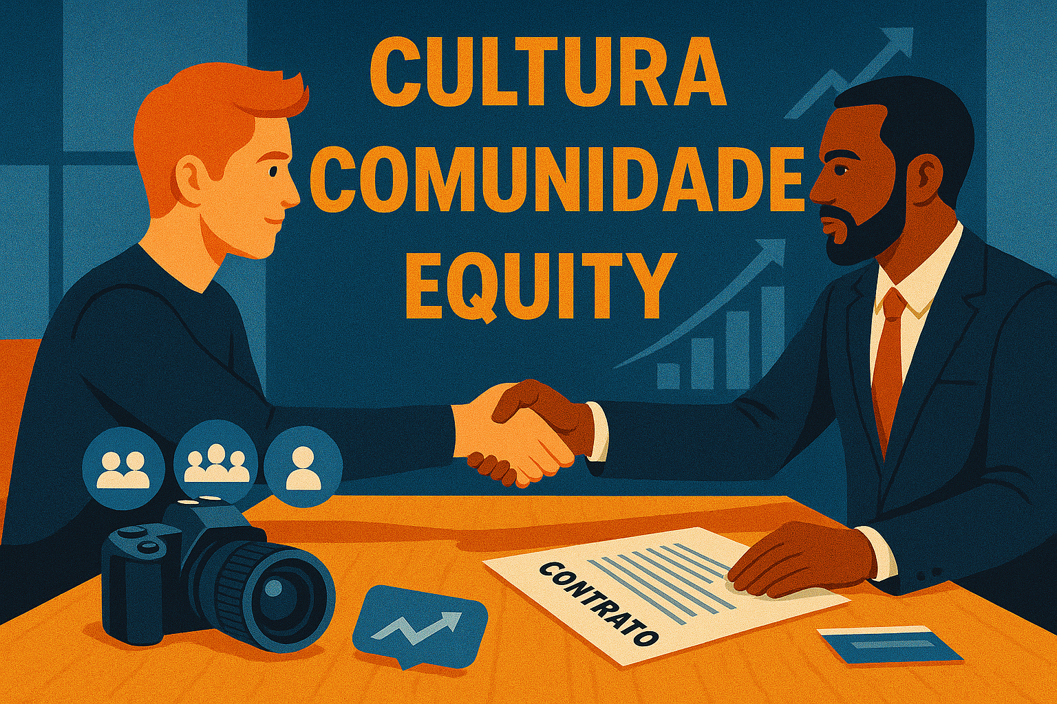 Ilustração Futurista Minimalista com Balança “Publi x Equity”