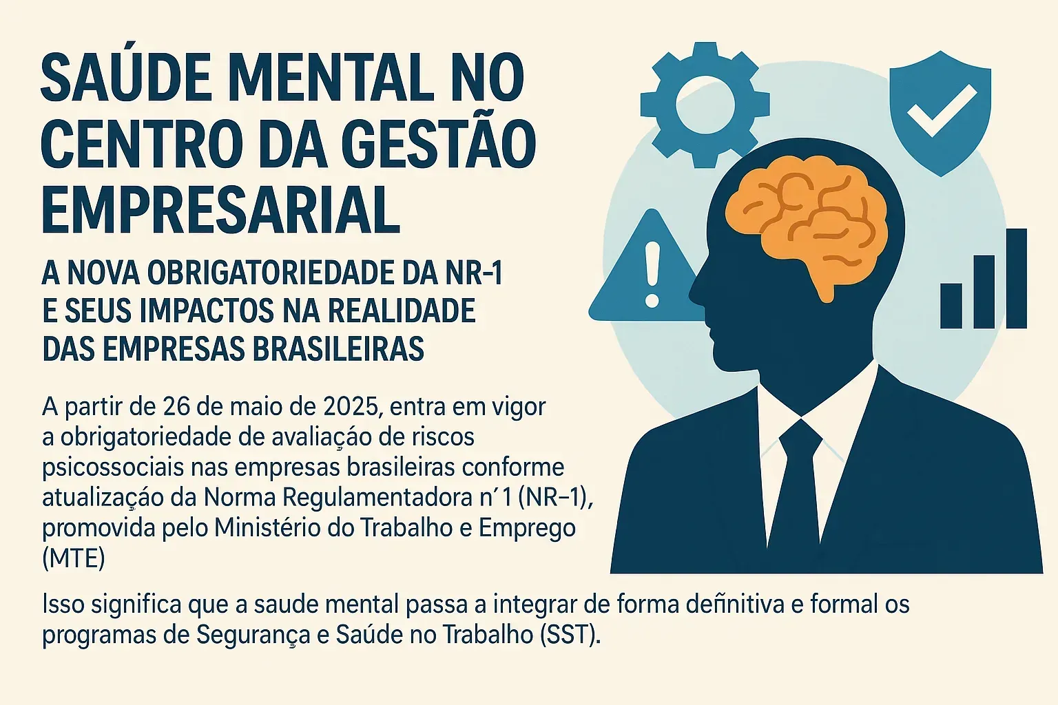 Uma ilustração de um homem de terno e gravata com um cérebro na cabeça.