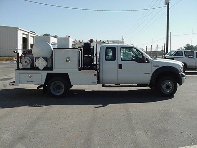 A white truck is parked on the side of the road