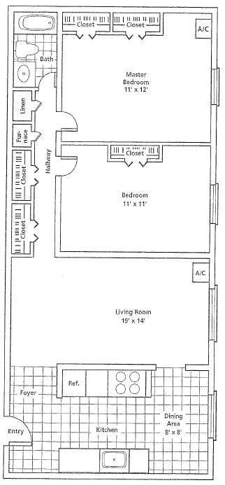 Floor Plan: 2 Bed  · 1 Bath