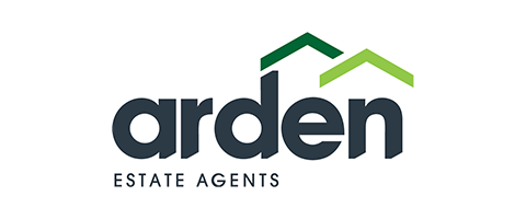 The logo for arden estate agents is black and green.