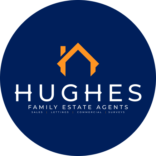 A blue and white logo on a white background.