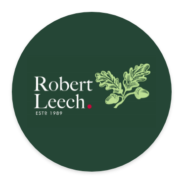 A logo for robert leech with a green background