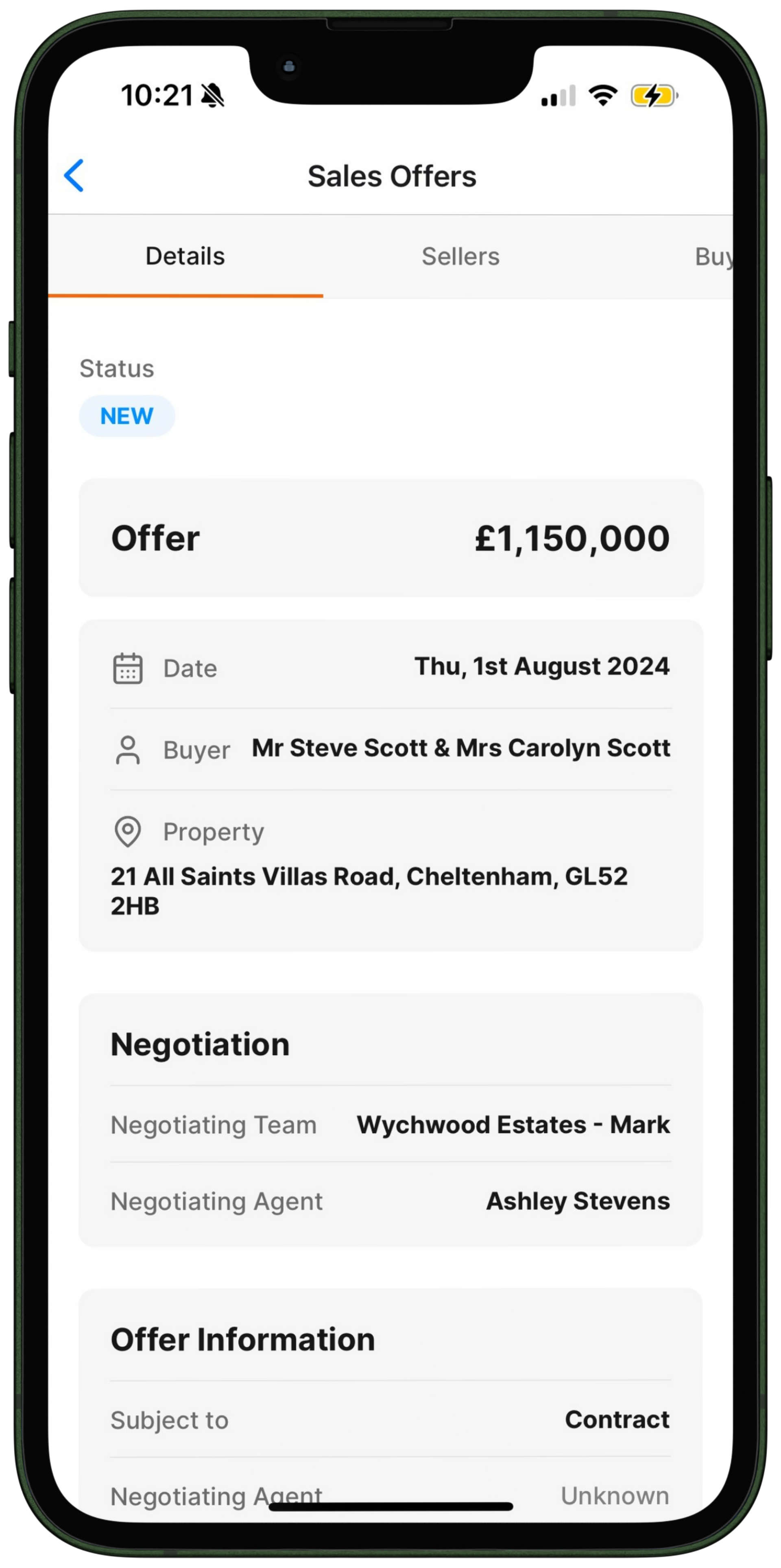 A screenshot of a phone showing a negotiation page.