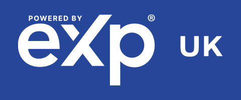 The logo for exp uk is blue and white