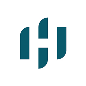 A blue and white logo on a white background.