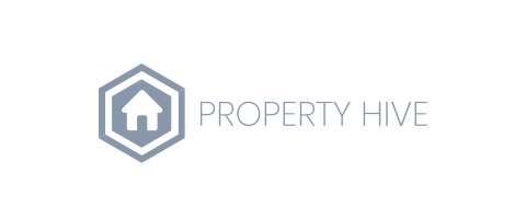 The logo for property hive is a hexagon with a house inside of it.