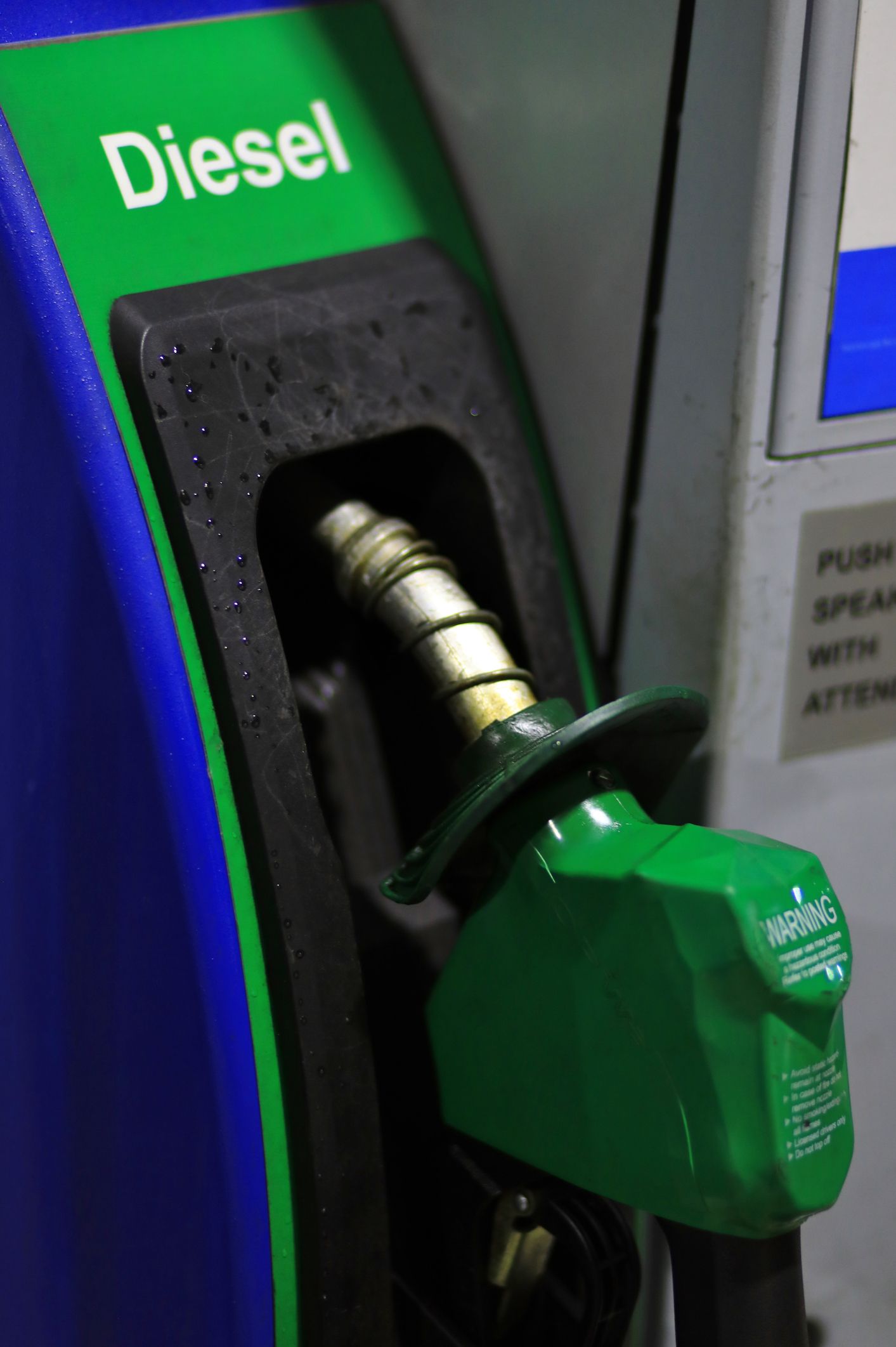 Diesel fuel station with pump and dispenser at service station, clear view for truck refueling. Diesel fuel station with pump and dispenser at service station, clear view for truck refueling.