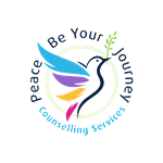 The logo for peace be your journey counseling services shows a bird with a branch in its beak.