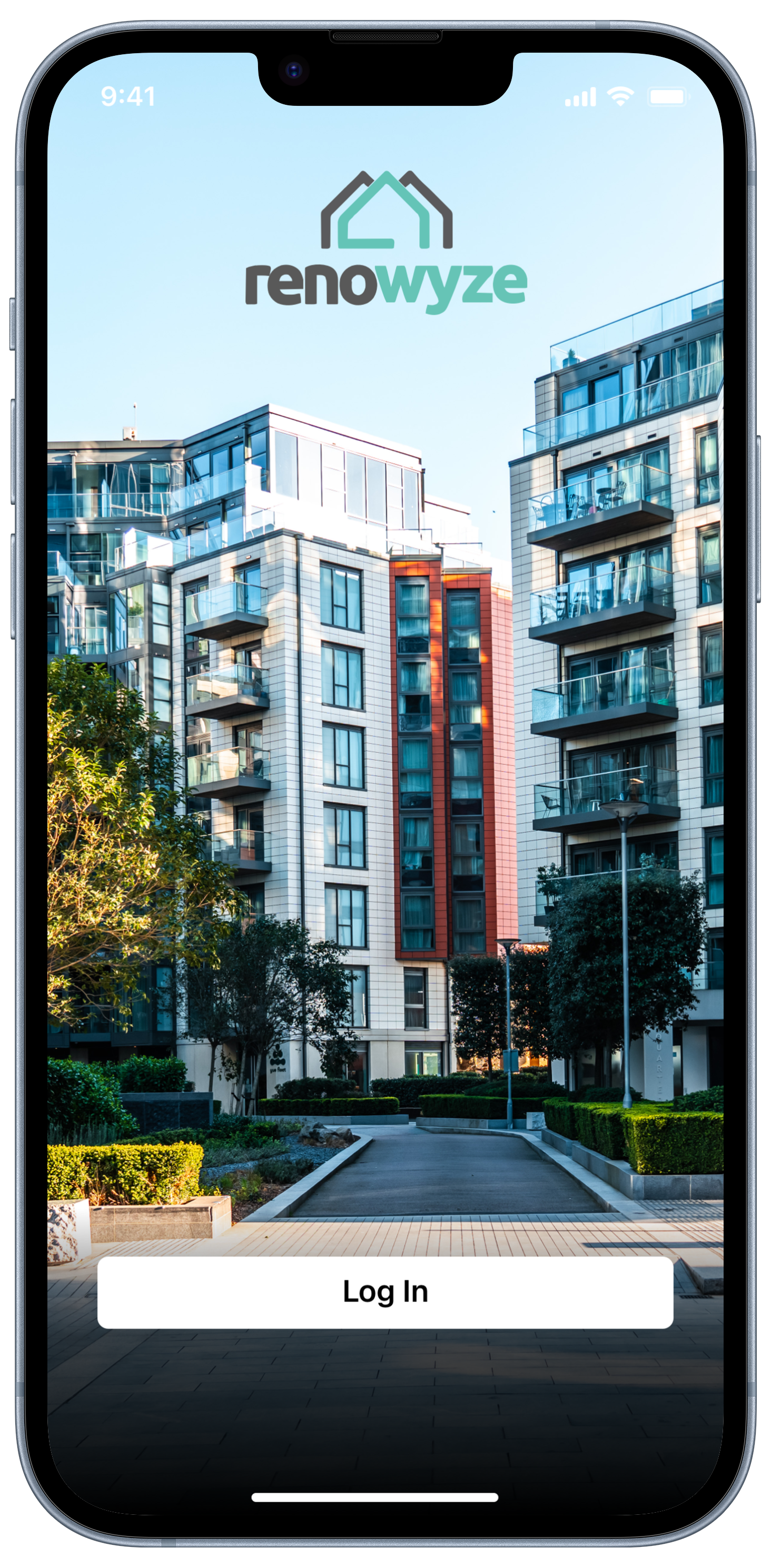 A cell phone with a picture of a building on the screen.