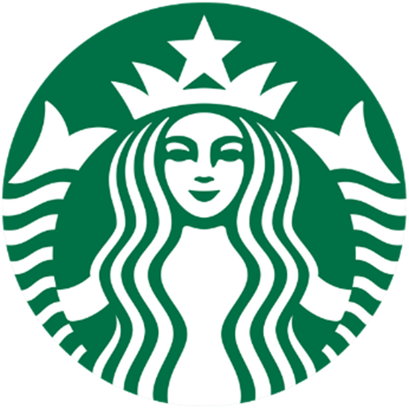 Starbucks logo: Green circle with a siren (mermaid) wearing a crown and smiling.